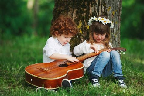Cute Little Children Playing Guitar Stock Image Image Of Color