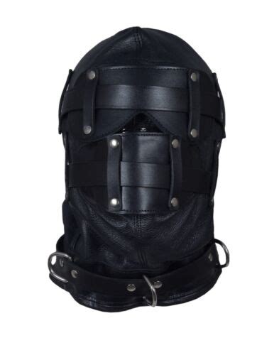 Genuine Real Leather Total Sensory Deprivation Bondage Bdsm Hood Mask