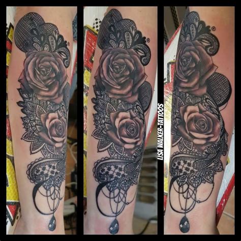 Black And Grey Roses And Lace Forearm Lace Lacetattoo