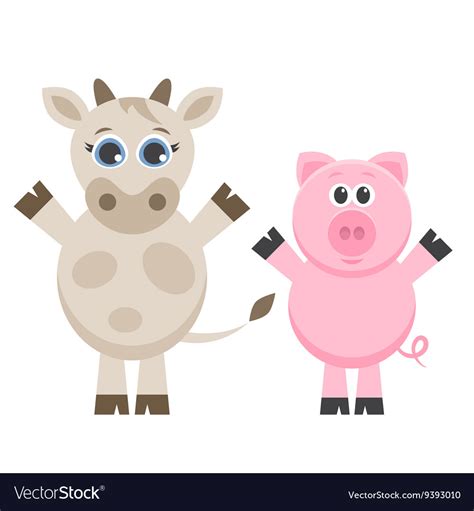 Cute Cow And Pig Isolated On White Royalty Free Vector Image Vectorstock