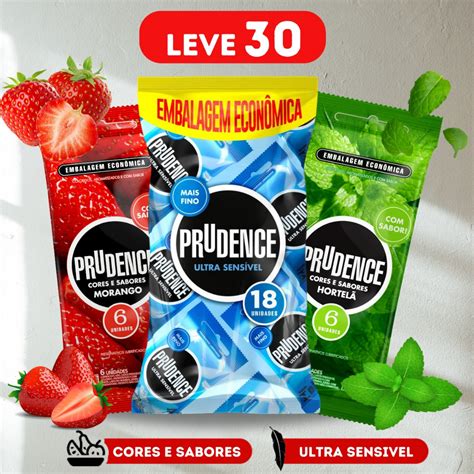 Kit 30 Preservativos Camisinhas Prudence Ultra Sensivel Preservativo Prudence Morango