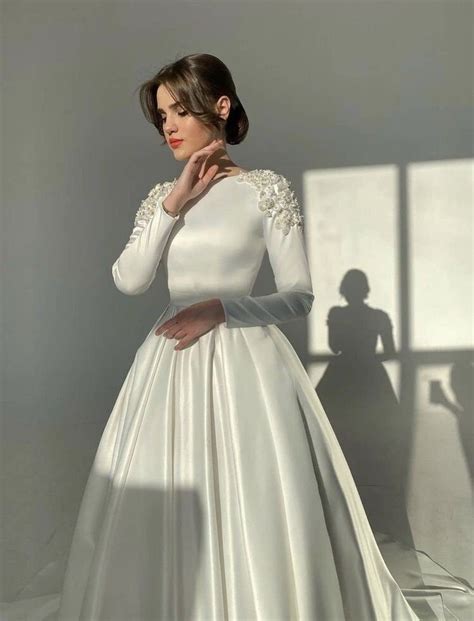 Muslim Wedding Dress White Wedding Dresslong Sleeve Silk Etsy