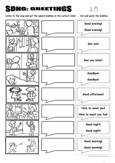 SONG: GREETINGS - English ESL Worksheets for distance learning and ...