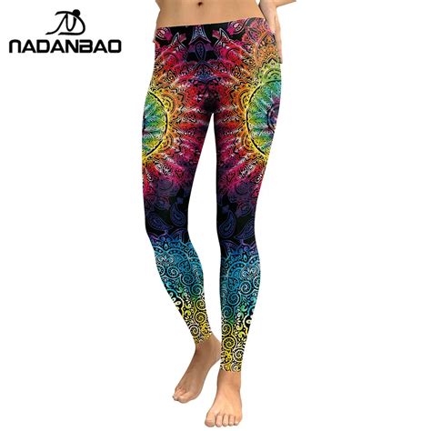 Nadanbao Women Leggings Mandala Flower 3d Printed Patchwork Color Fitness Leggins Slim High