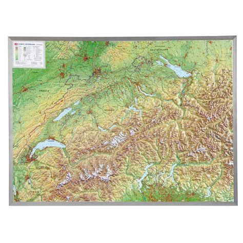 Georelief Large 3d Relief Map Of Switzerland In Aluminium Frame In German