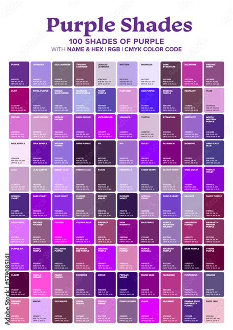Purple Tone Color Shade Background With Code And Name Illustration