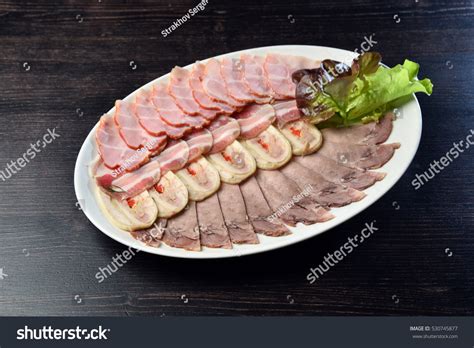 Platter Of Assorted Cold Cut Meat Slices Stock Photo 530745877