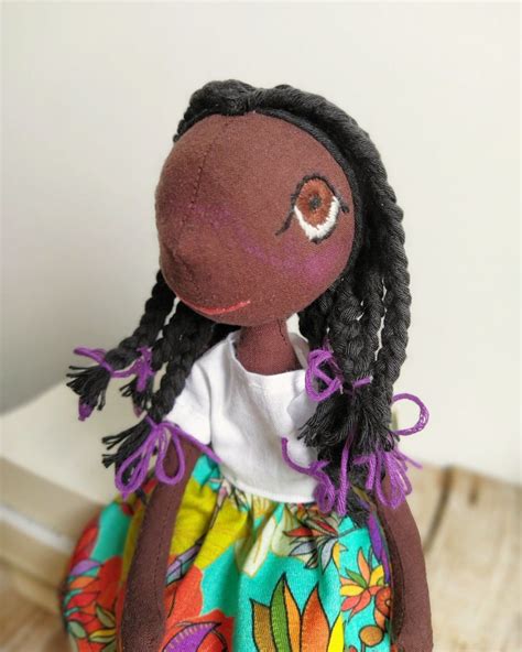 African American Doll With Braids By Felthink Dark Skin Cloth Etsy