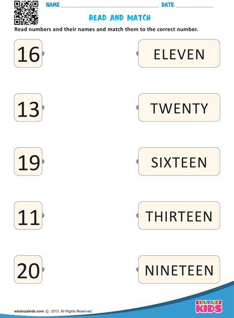 Number Names Matching Worksheet