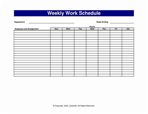 Printable Blank Weekly Employee Schedule Template Calendar Design