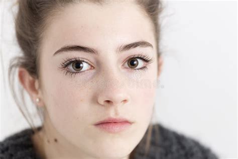 Close Up Of Young Woman With Serious Face Stock Image Image Of