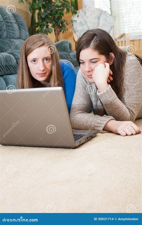 Two Girls Using Laptop Stock Photo Image Of Relaxed 30031714