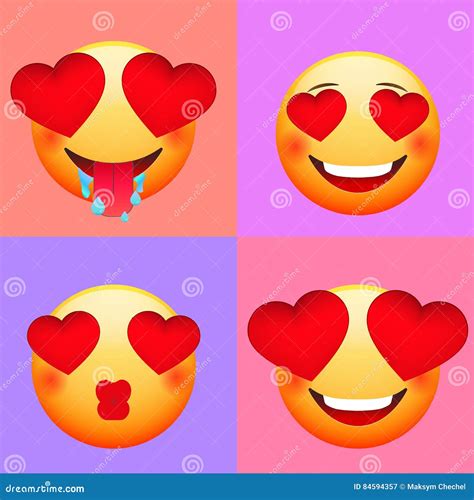 Love Emoji Icon Set Emoji With Red Hearts On Isolated White Background