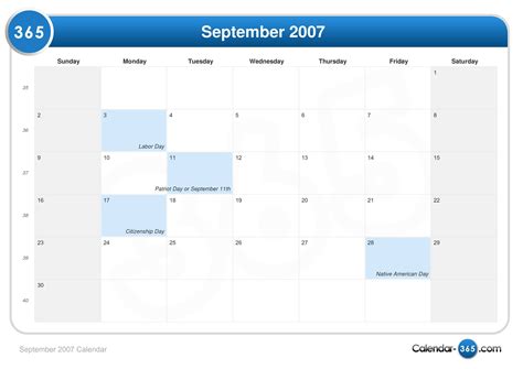 September 2007 Calendar