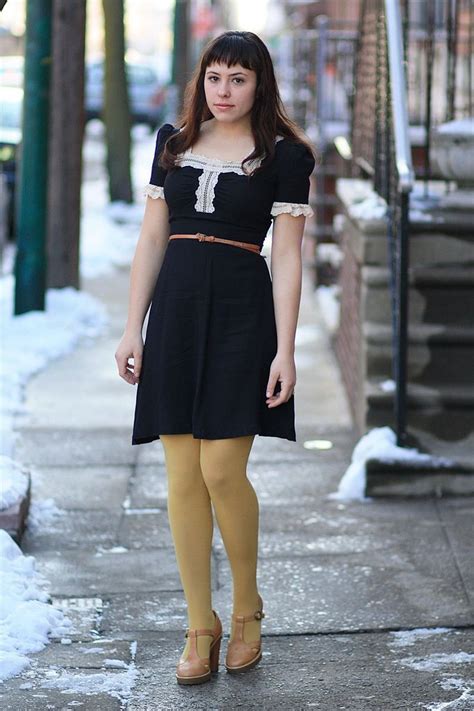 Tick Tock Vintage Cute Black Dress Colored Tights Outfit Street