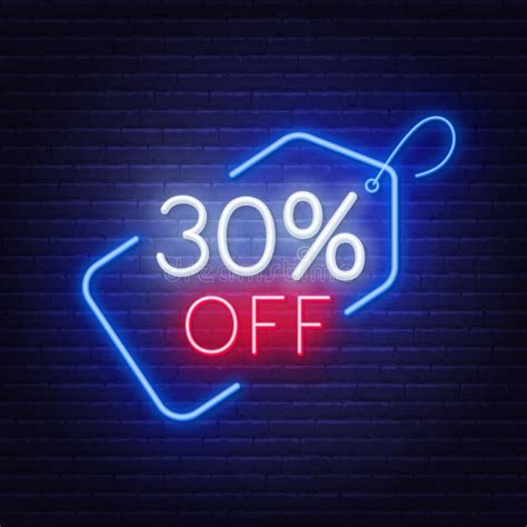 30 Percent Off Neon Sign On A Dark Background Stock Vector