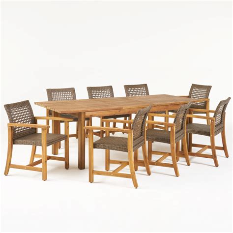 Edgewood Outdoor 8 Seater Acacia Wood Dining Set With Expandable Table