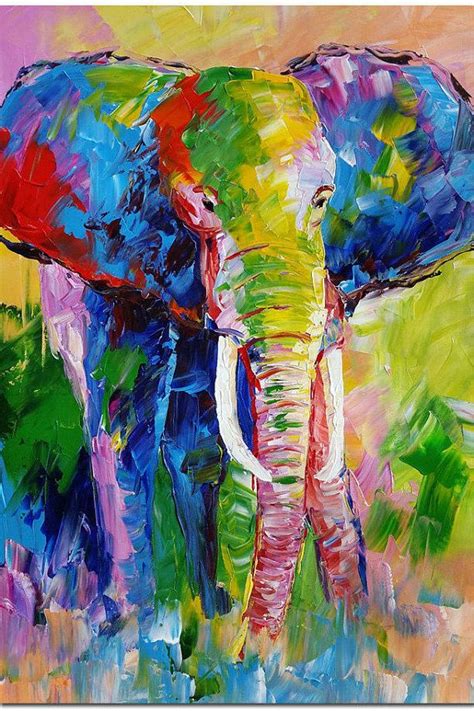 Elephants elephant art elephant canvas painting. Colorful Elephant Art by Palette Knife - Signed Hand ...
