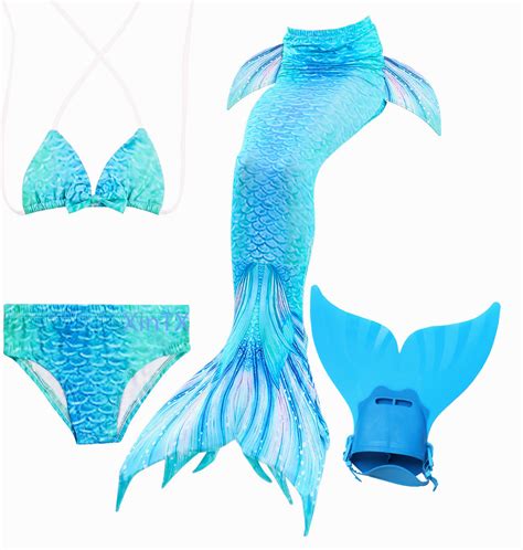 2022 Mermaid Tail With Monofin Anime Cosplay Bikinis Set Ariel Little
