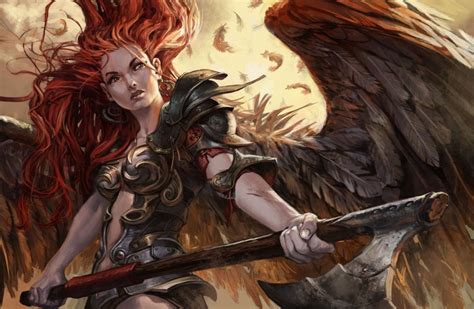 Warrior Angel Fantasy Art Redhair Fantasy Girl Woman Beautiful Long