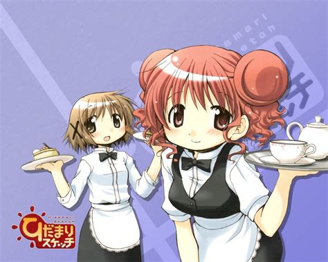 1280x1024 Hidamari Sketch Yuno Girls Waitresses Tray Smile