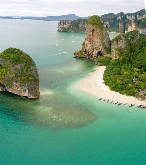 Aerial View Of Railay Beach Stock Image Image Of Thailand Rocky