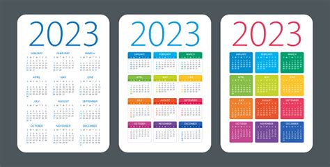 Calendar Set 2023 Year Vector Illustration Week Starts On Sunday Stock