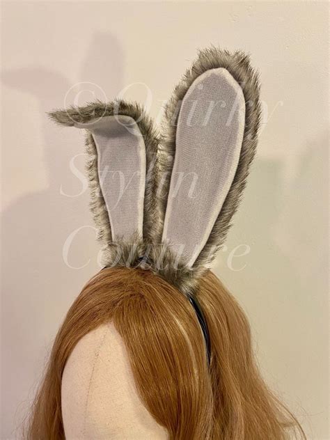 Natural Grey Bunny Rabbit Ears And Tail Set Posable Cosplay Hare Etsy Uk