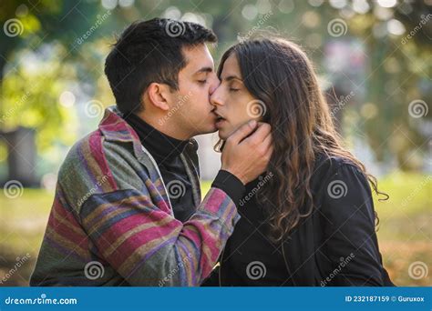 Close Up Of French Kiss Couple In Love Hugging And Kissing Stock Image Image Of Love Nature