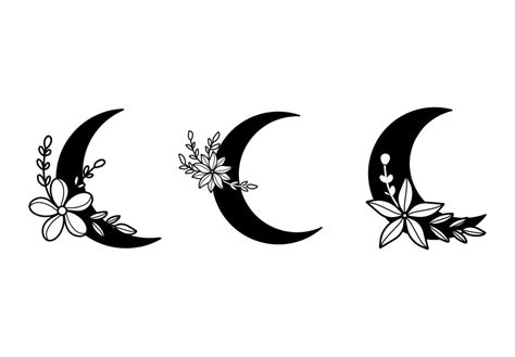 Collection Black And White Moon With Flower Illustrations 10399890