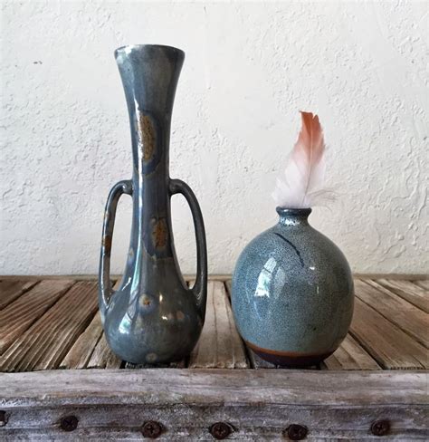Pair Of Mid Century Grey Pottery Vase Etsy Pottery Vase Grey Vases
