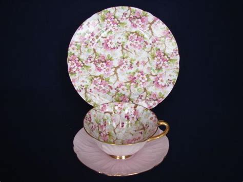 Shelley Maytime Chintz Pink Oleander Cup Saucer 8 Plate Trio