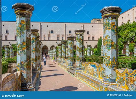 naples italy may 19 2022 colorful columns at the cloister of editorial photography image
