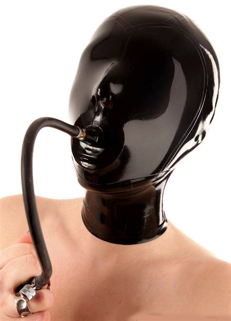 Latex Mask Rubber Hood Mask With Breathing Tube Gummi 04mm Black