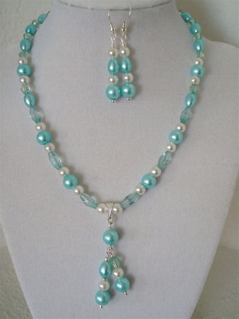Beaded Pendant Necklace And Earring Set Handmade Beaded Jewelry By