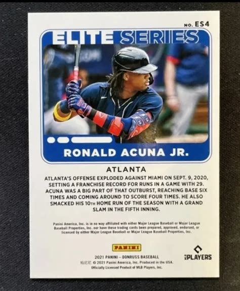 Ronald Acuna Jr 2021 Donruss Elite Series Es4 Atlanta Braves Eur 553