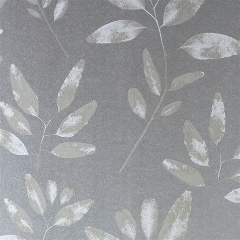 Botanical Hand Screen Printed Leaf Wallpaper Silver Mist