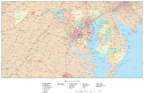 Maryland State Map In Adobe Illustrator Vector Format Detailed