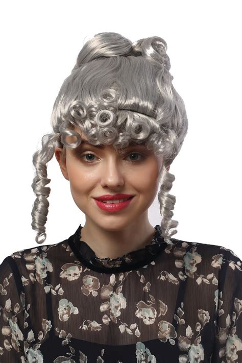 ZA A Lady Party Wig Halloween Historic Cosplay Victorian Baroque Grey Curling Strands