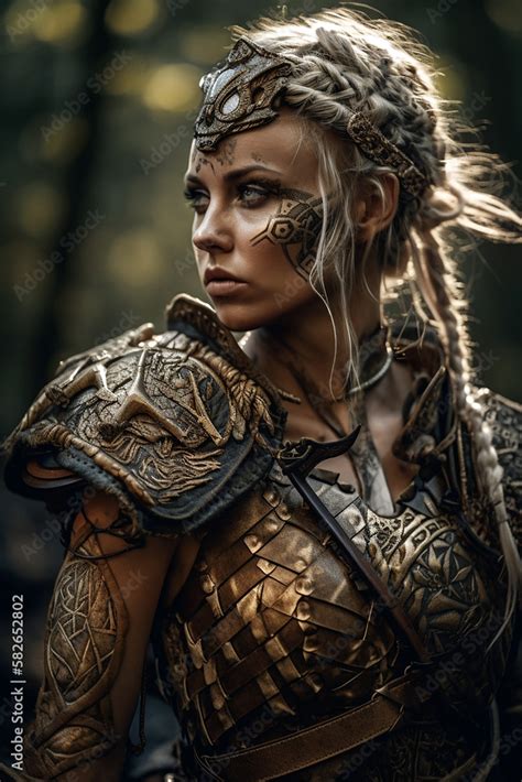 Portrait Of An Ancient Female Viking Warrior With Blonde Hair Metal