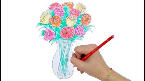 How To Draw Roses In A Vase 🌹 Youtube
