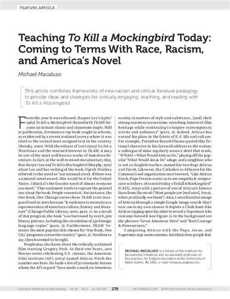 In the united states, it is widely read in high schools and middle schools. (PDF) Teaching To Kill a Mockingbird Today: Coming to ...