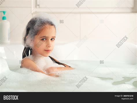 Girl Bathes Plays Foam Image And Photo Free Trial Bigstock