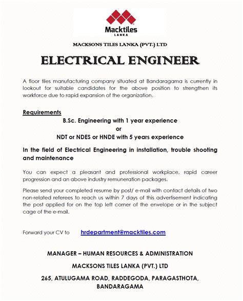 Requirements you must be a detail persons. Electrical Engineer