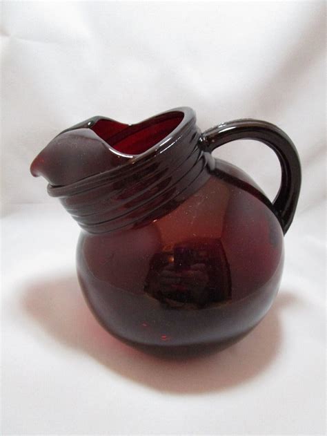 Small Ruby Red Anchor Hocking Tilt Ball Pitcher With Ice Lip Ebay