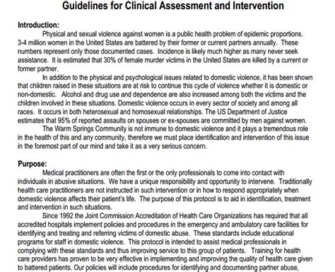 Sample Guidelines For Clinical Assessment And Intervention Futures