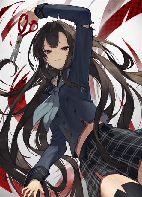 Long Hair Anime Black Thigh Highs Vertical School Uniform Smiling