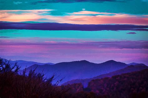 Great Smoky Mountain Sunset Painted Photograph By Rich Franco