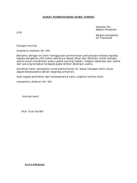 Surat Permohonan Sewa Dewan / Surat Rasmi Mohon Sewa Dewan - ARasmi
