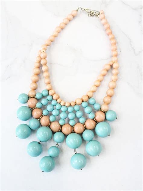 Vintage Teal And Peach Beaded Statement Necklace Beaded Statement